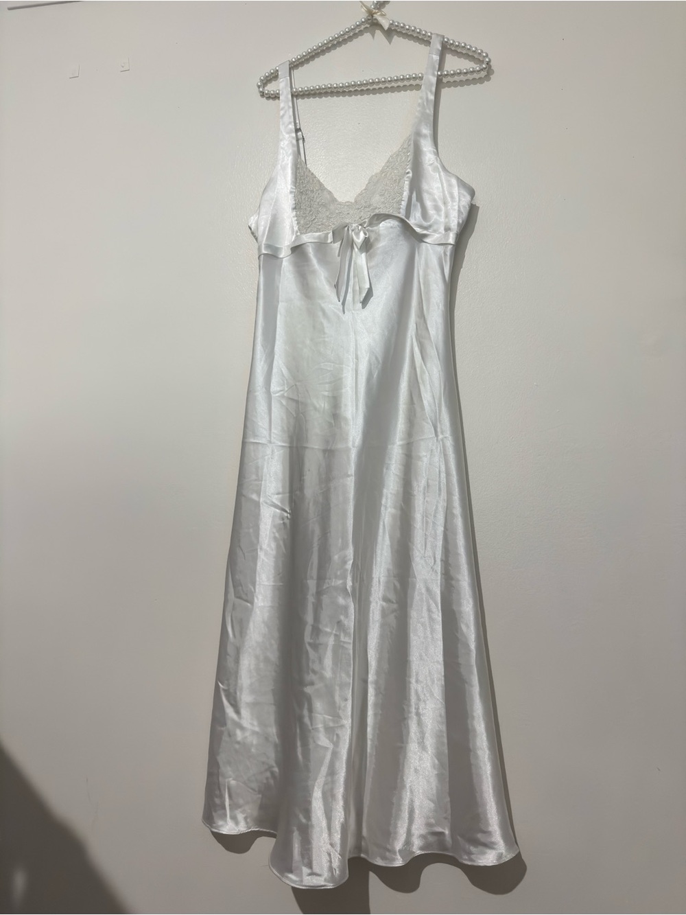 Vintage  White Satin Lace-Trim Slip Dress